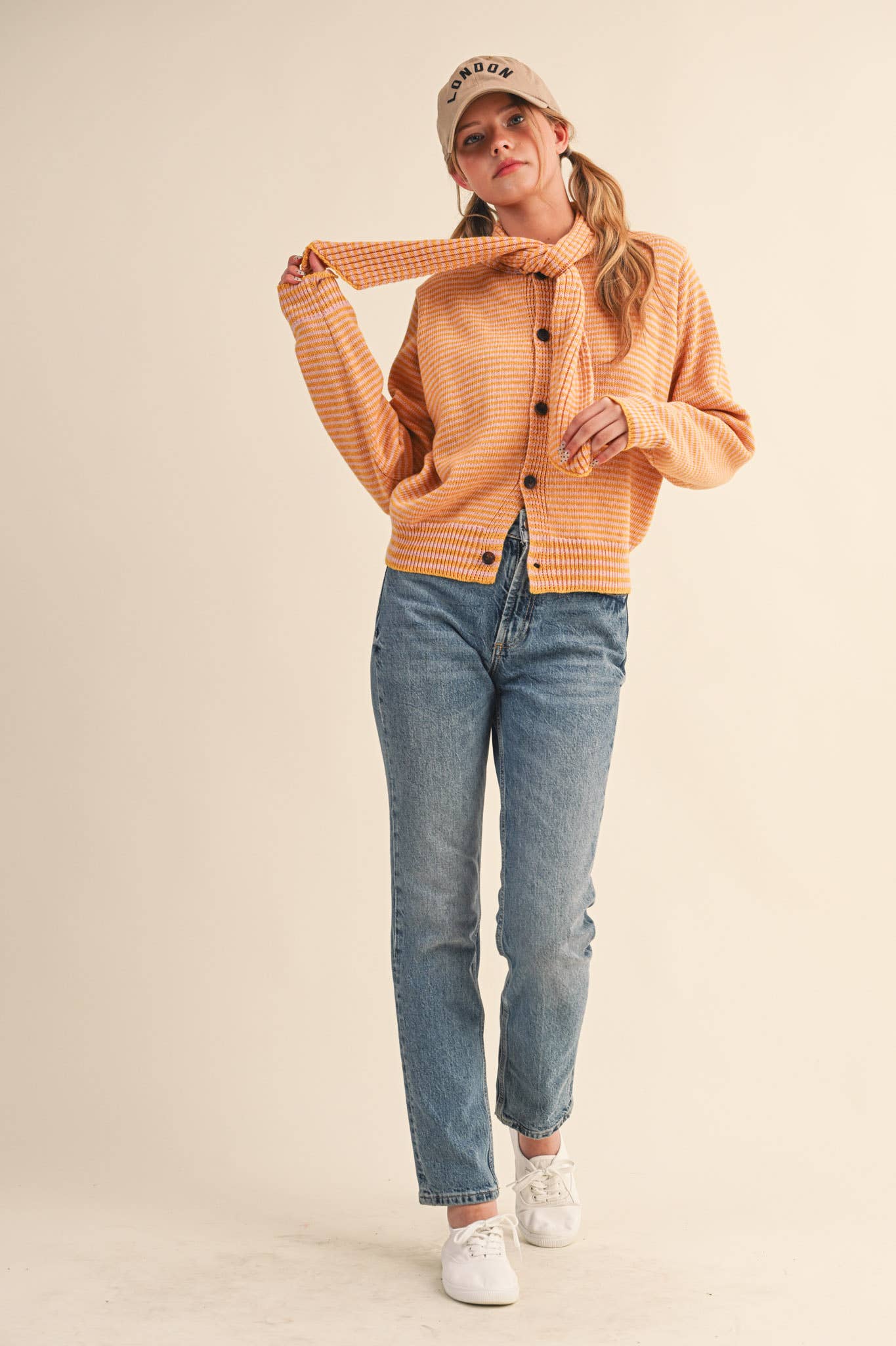 STRIPED TYING NECK SWEATER CARDIGAN MSW11125