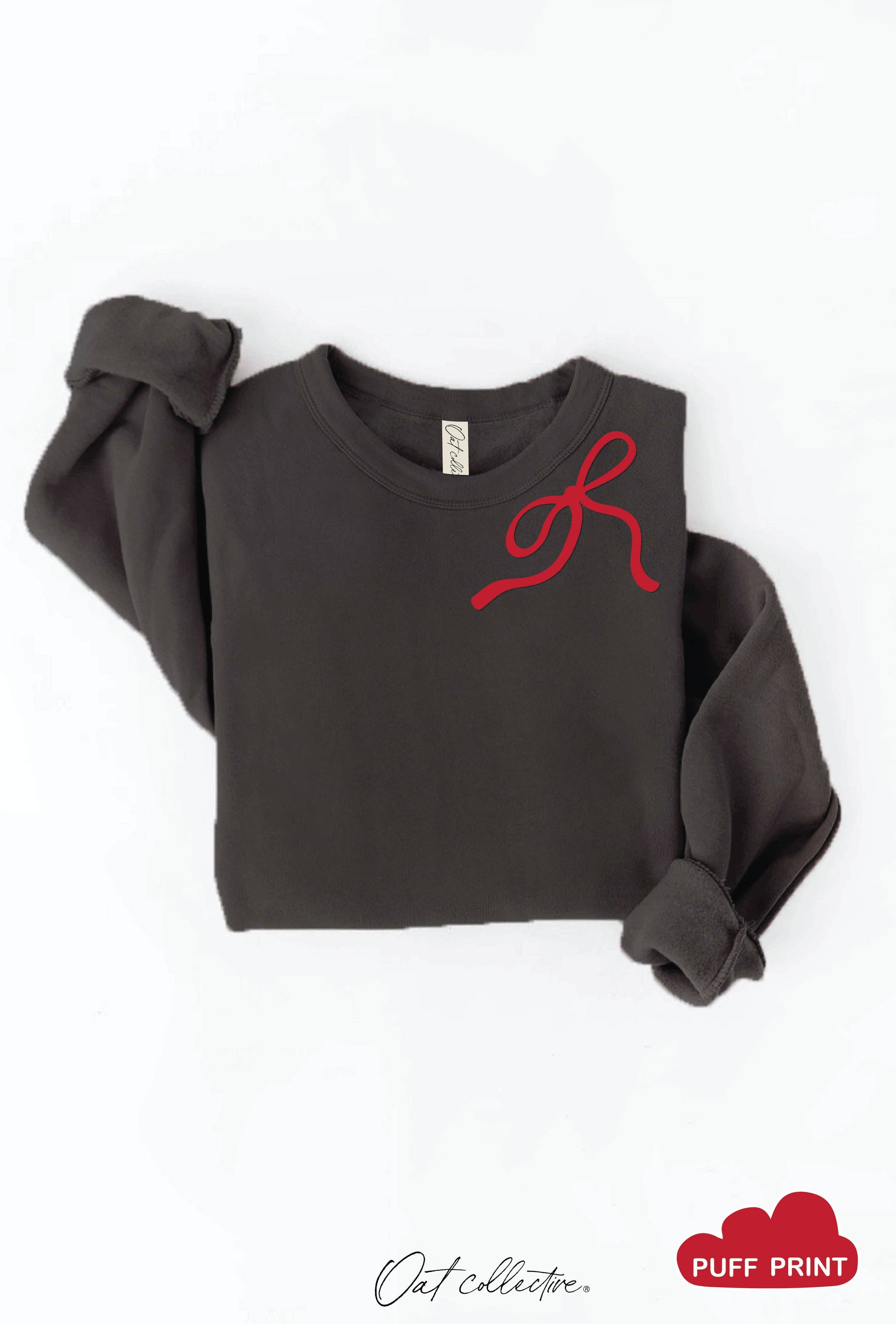 RIBBON BOW PUFF NECKLINE  Graphic Sweatshirt