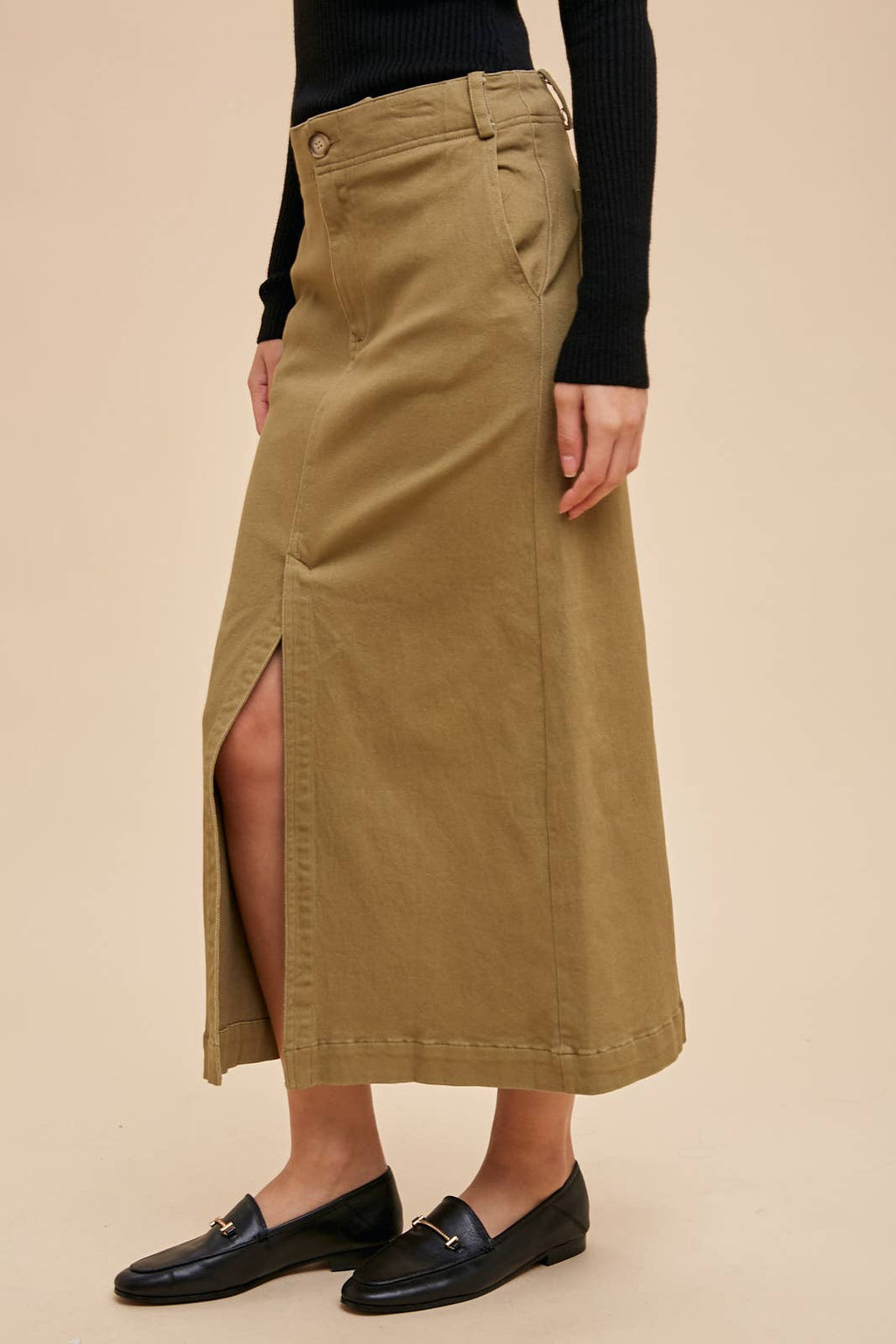 STRETCH TWILL PENCIL SKIRT - UTILTY OLIVE