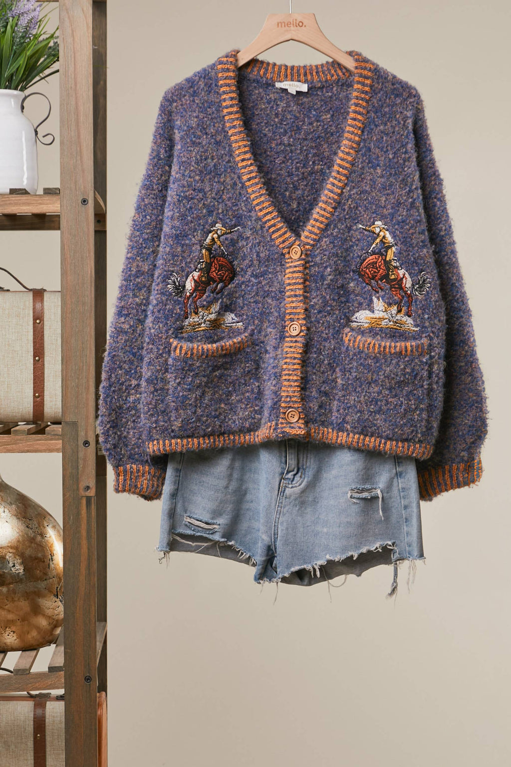 Rodeo Embroidered Fuzzy Knit Cardigan