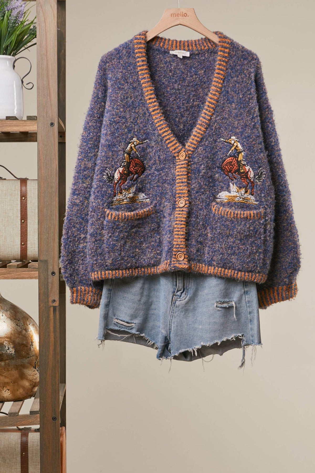 Rodeo Embroidered Fuzzy Knit Cardigan
