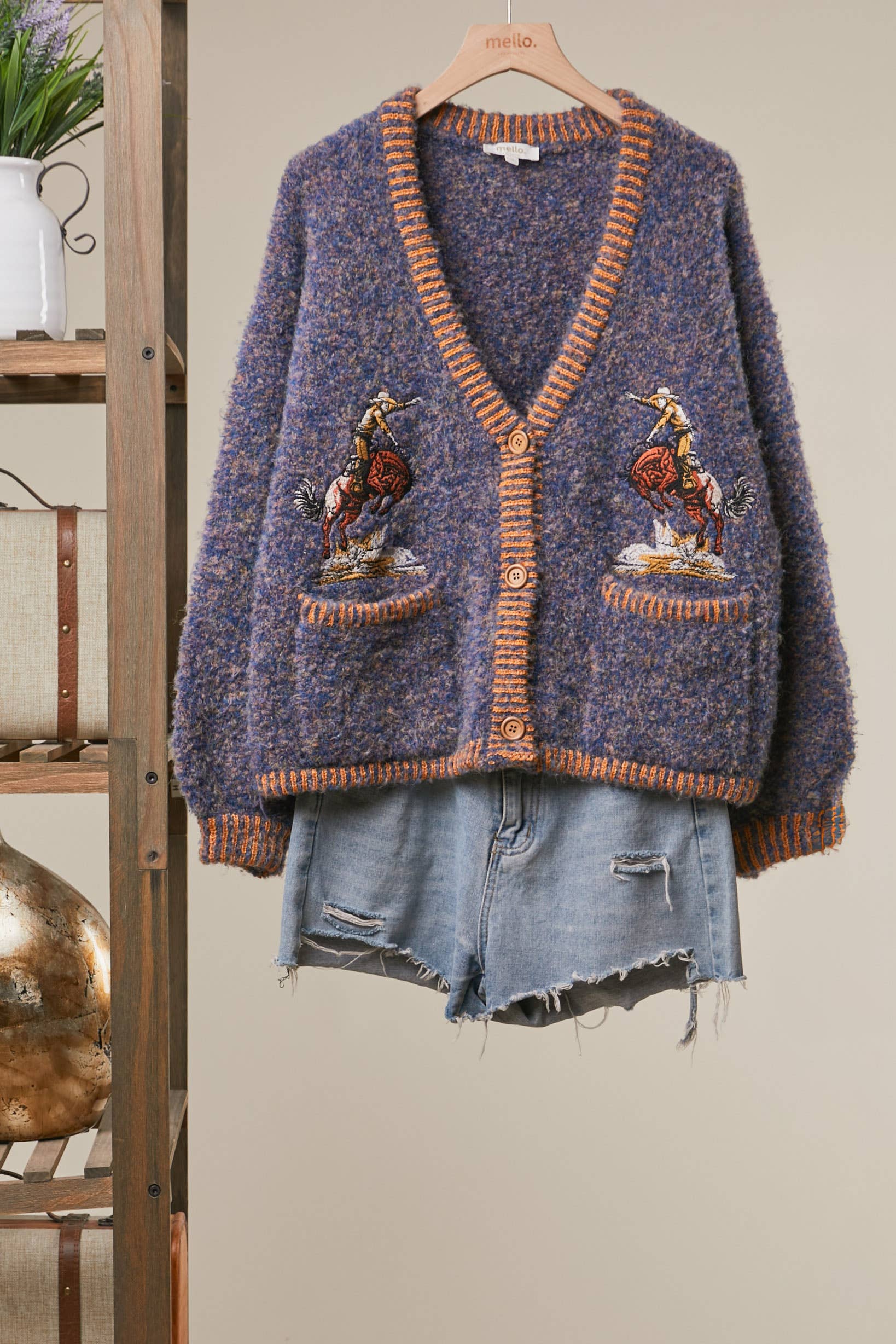 Rodeo Embroidered Fuzzy Knit Cardigan