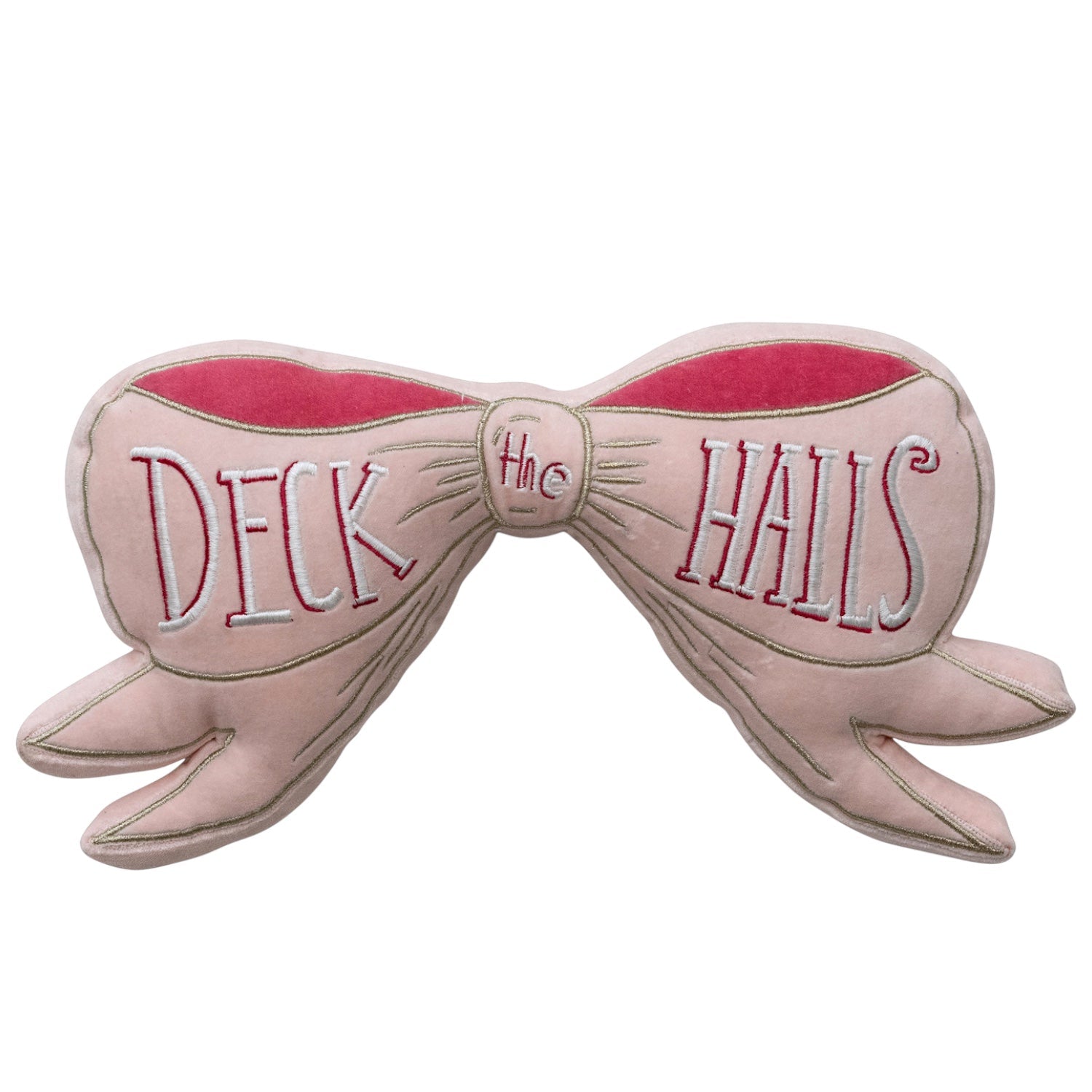 Deck the Halls Embroidered Pink Bow Pillow