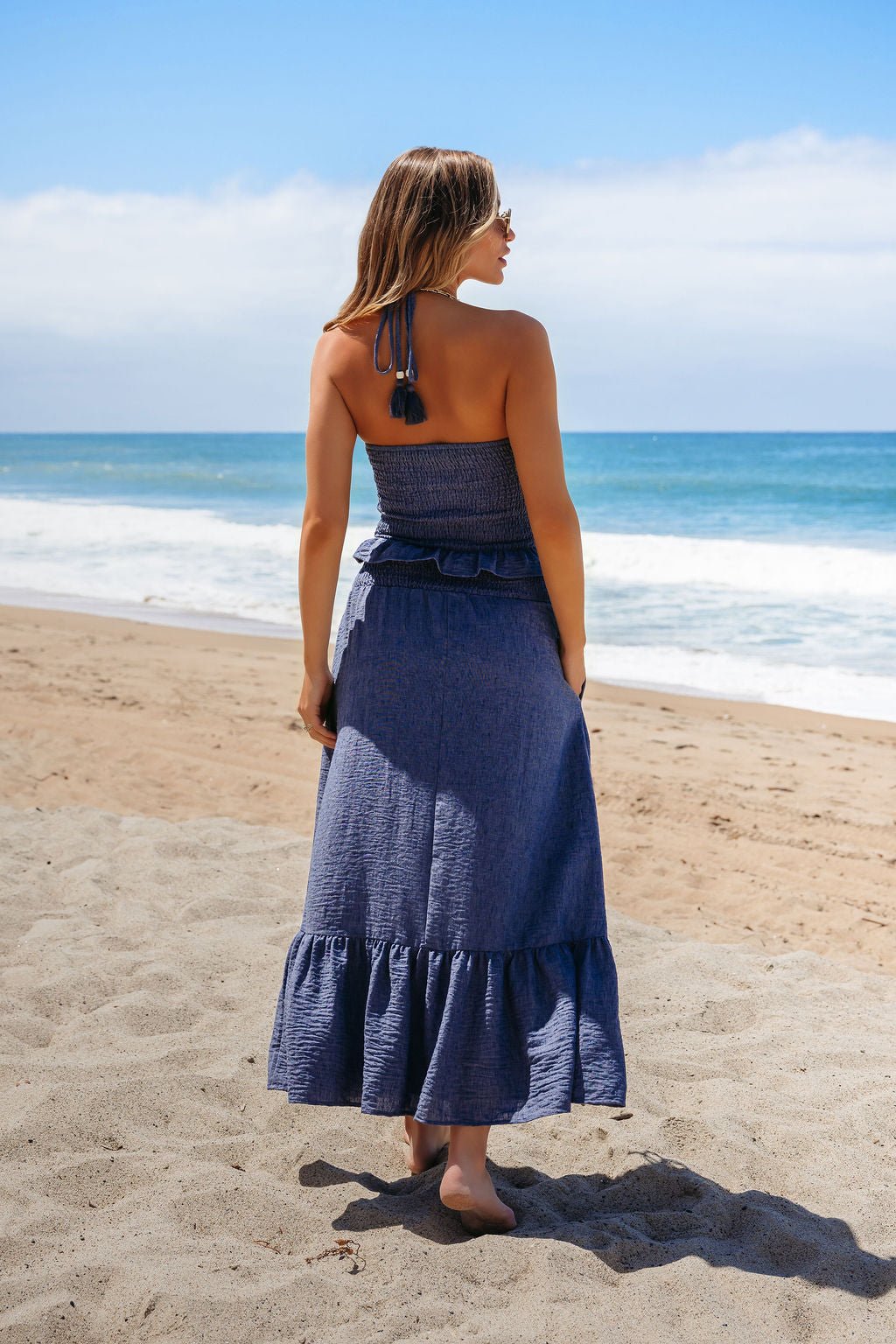 Denim Smocked Ruffle Tiered Maxi Skirt - DOORBUSTER