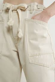 Barrel Denim Pants with Eyelet Waist - CREAM / RUST STRIPE