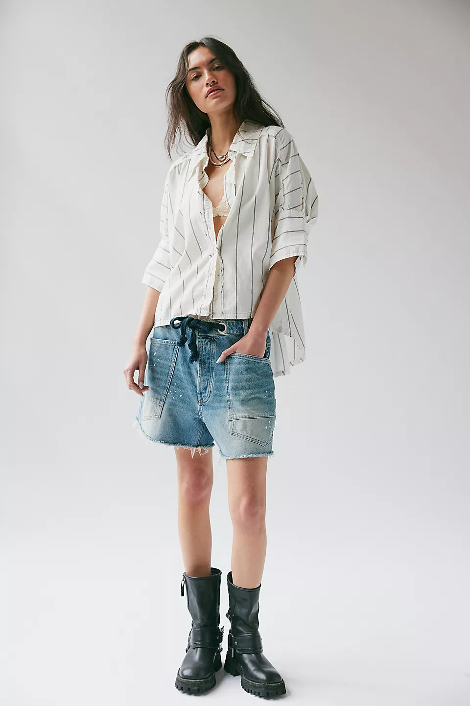 We The Free Moxie Barrel Shorts - Timeless Blue Denim Cut-Offs