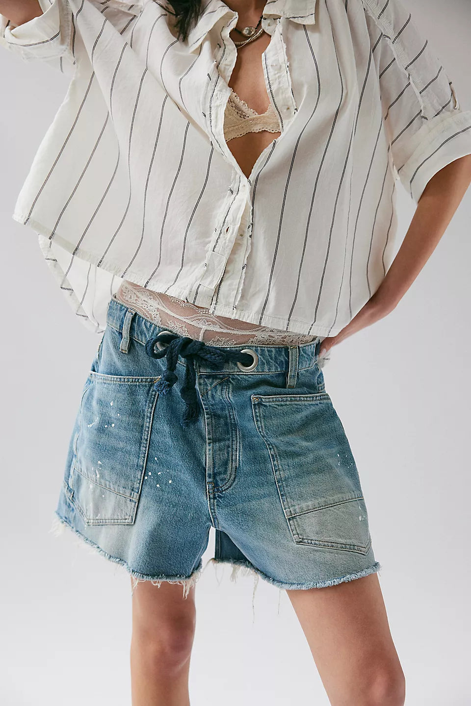 We The Free Moxie Barrel Shorts - Timeless Blue Denim Cut-Offs