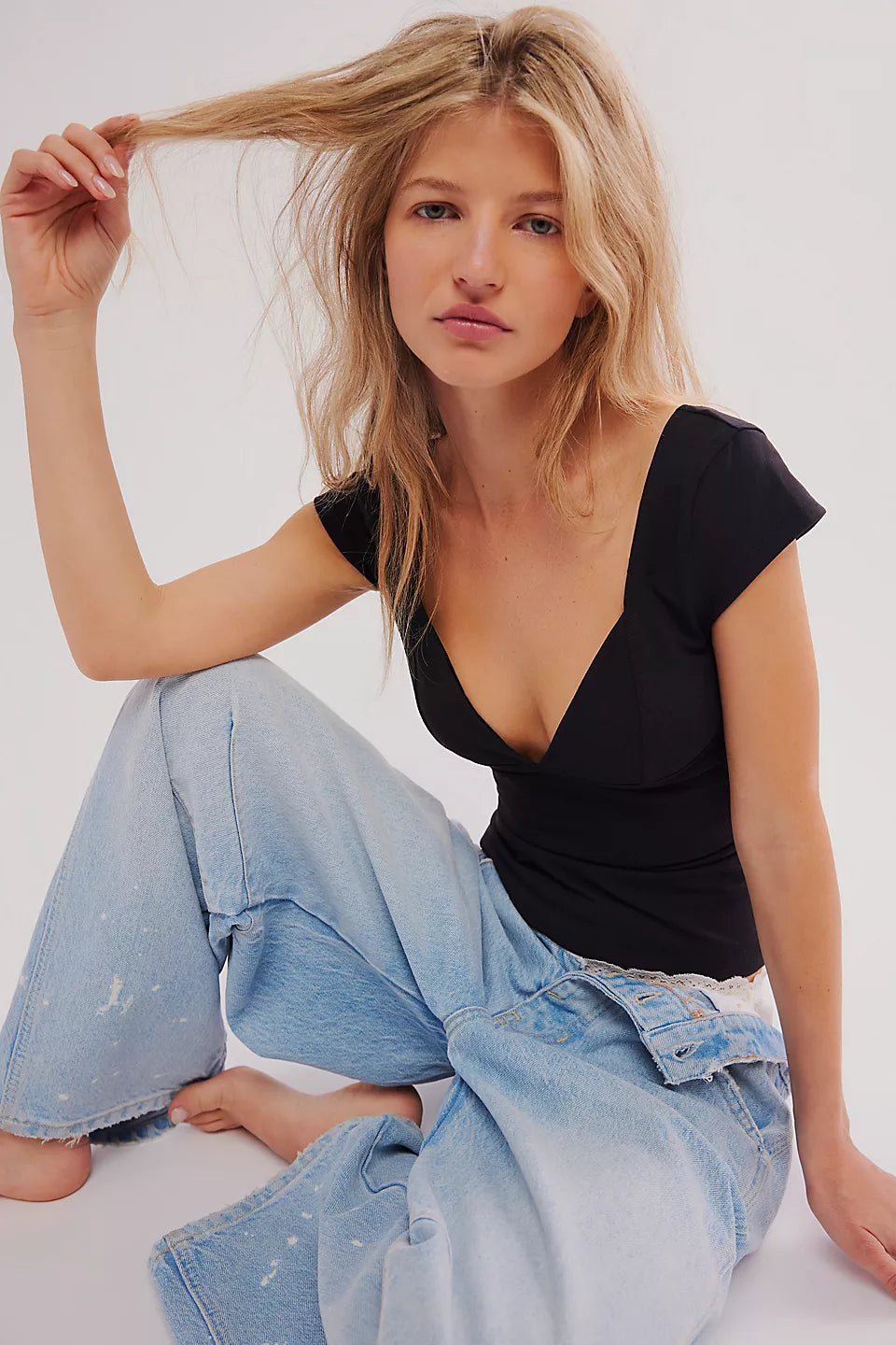 Free People Duo Corset Cami - Black Sweetheart Neck Sculpting Top