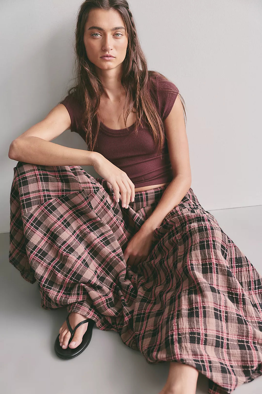 Free People Ives Plaid Maxi Skirt