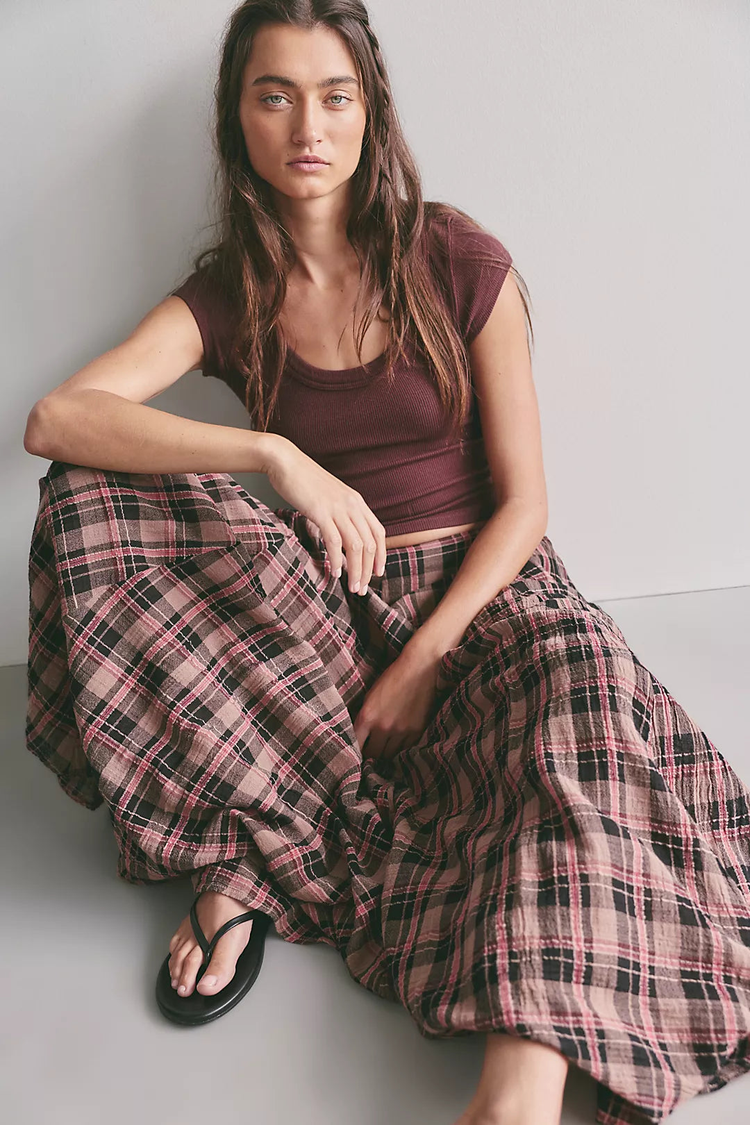 Free People Ives Plaid Maxi Skirt