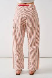 Barrel Denim Pants with Eyelet Waist - CREAM / RUST STRIPE