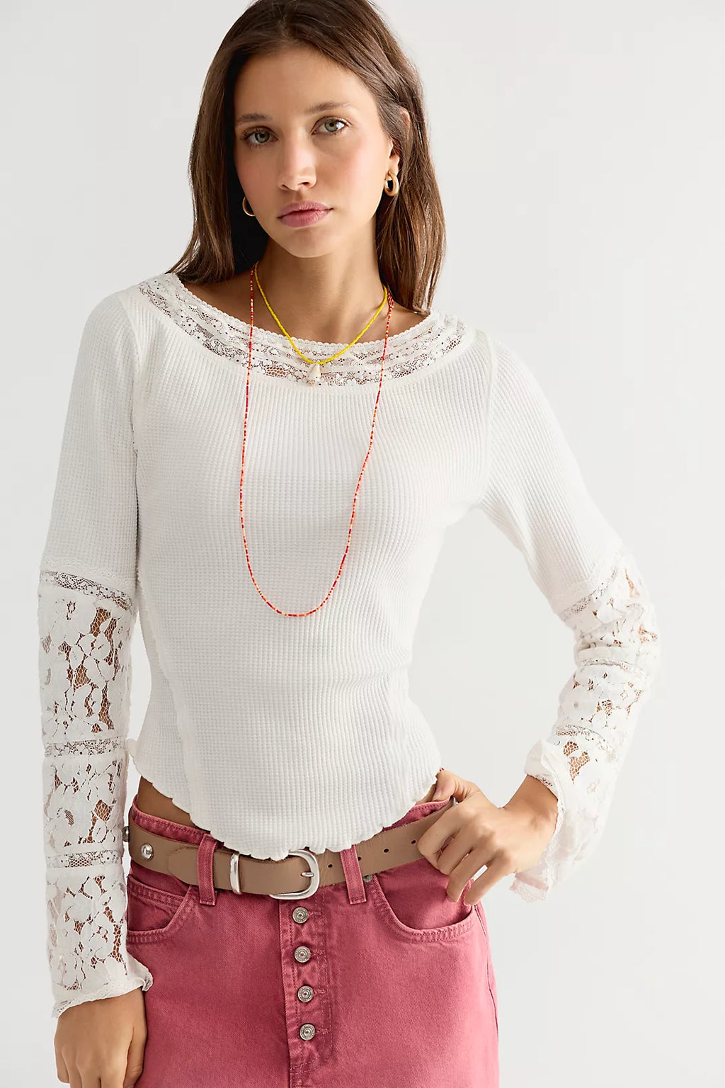 Free People Amber Lace Cuff Top