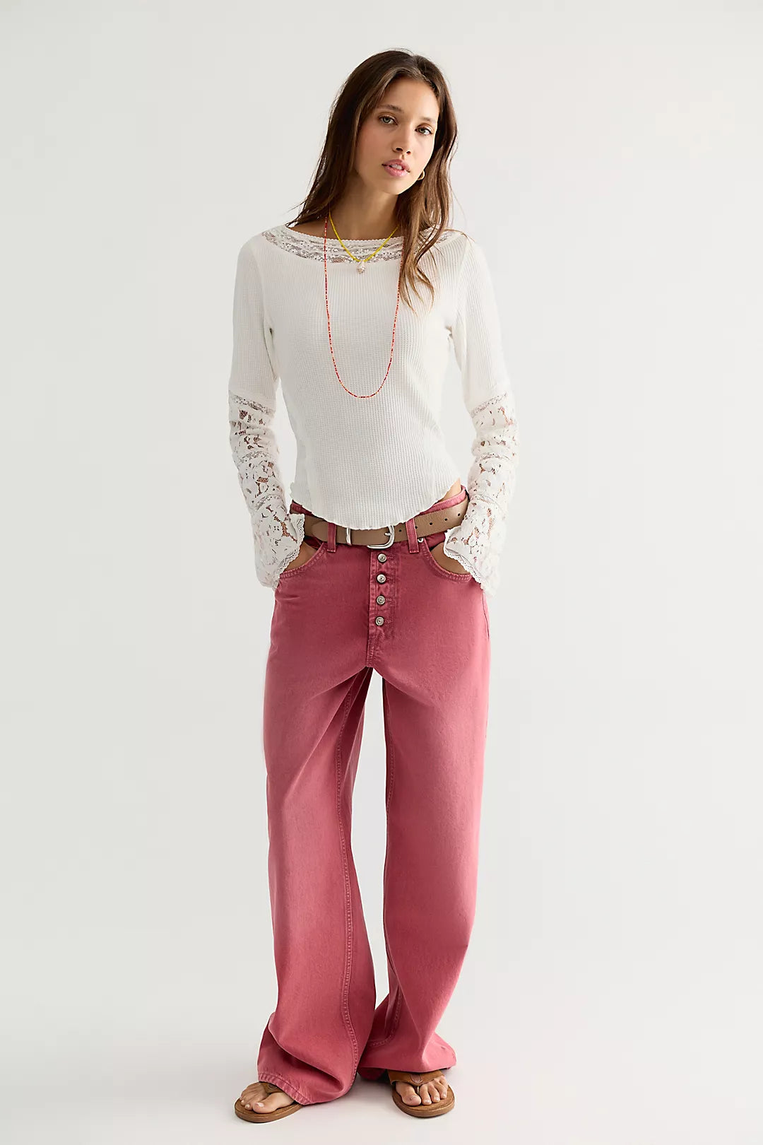Free People Amber Lace Cuff Top
