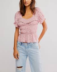 ADORE YOU BLOUSE in BLEACHED MAUVE COMBO FREE PEOPLE