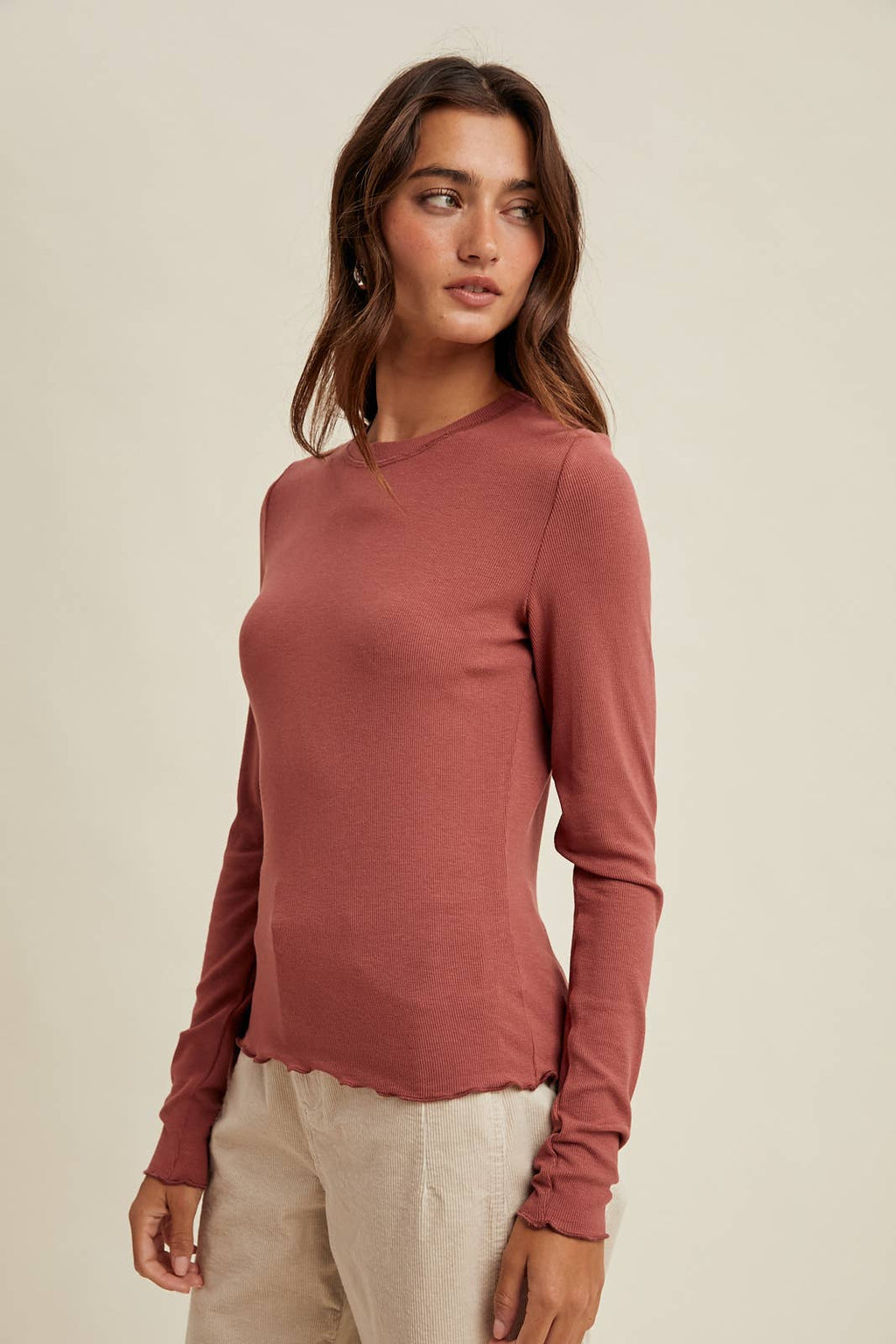 BASIC RIBBED LONG SLEEVE KNIT TOP / WL25-10937