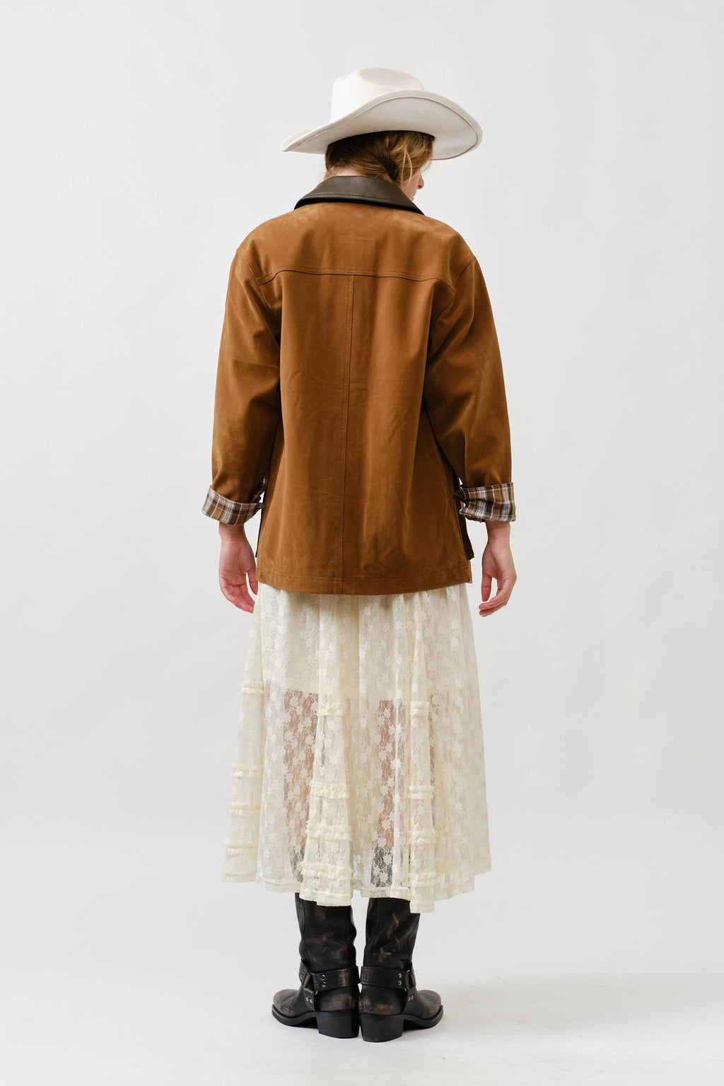 MAJ3262 SUEDE CASUAL JACKET WITH LEATHER COLLAR