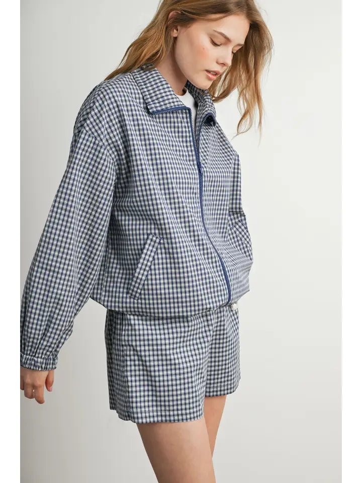 Tie-Front High-Waisted Gingham Shorts