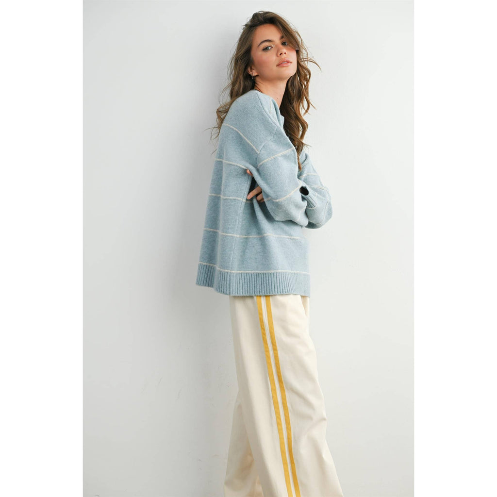Striped Wide-Leg Drawstring Track Pants