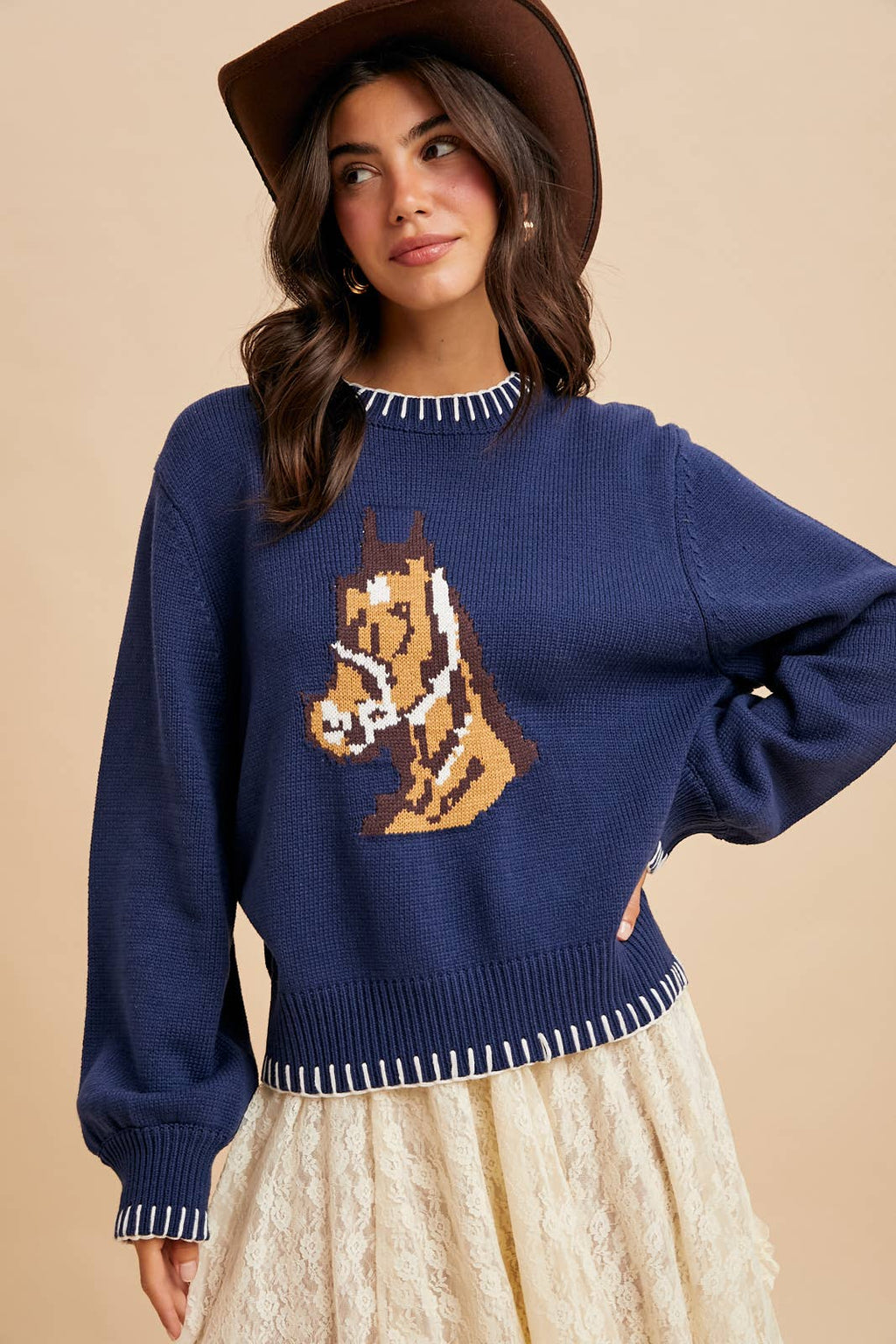 HORSE MOTIF KNITTED SWEATER
