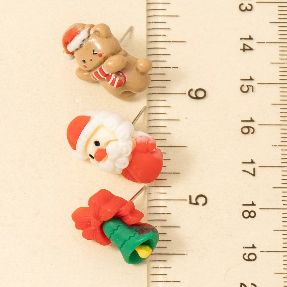 Festive Christmas 3Pc Stud Earrings Set