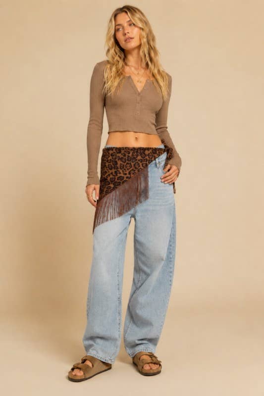Wild Rhythm Leopard Fringe Waist Scarf