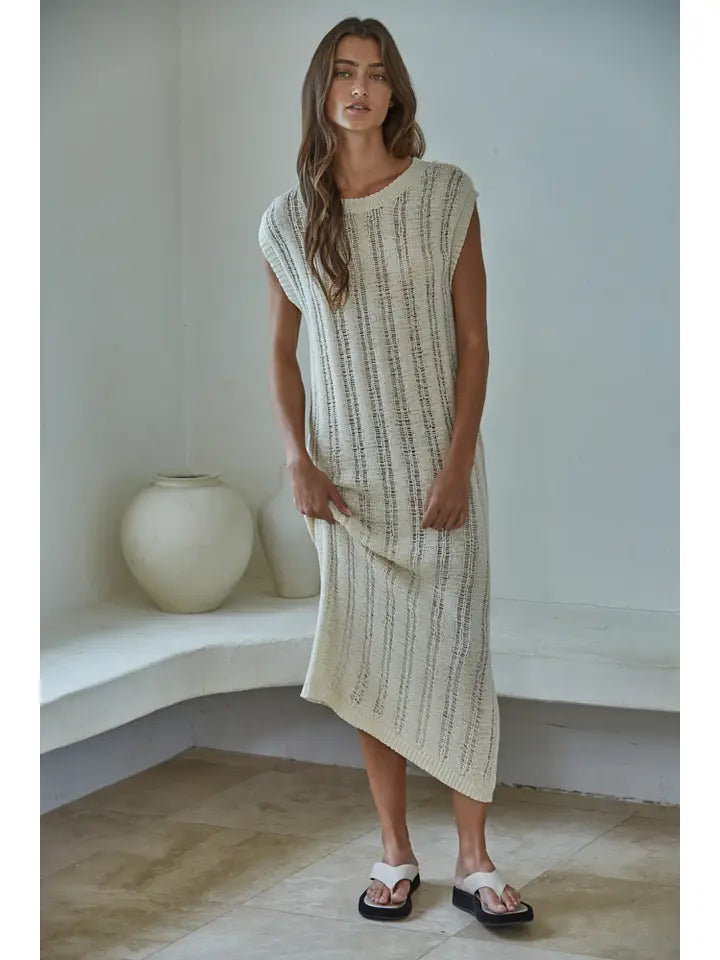 By Together Natural Open Knit Midi Dress - Sleeveless Crochet Style Cover-Up