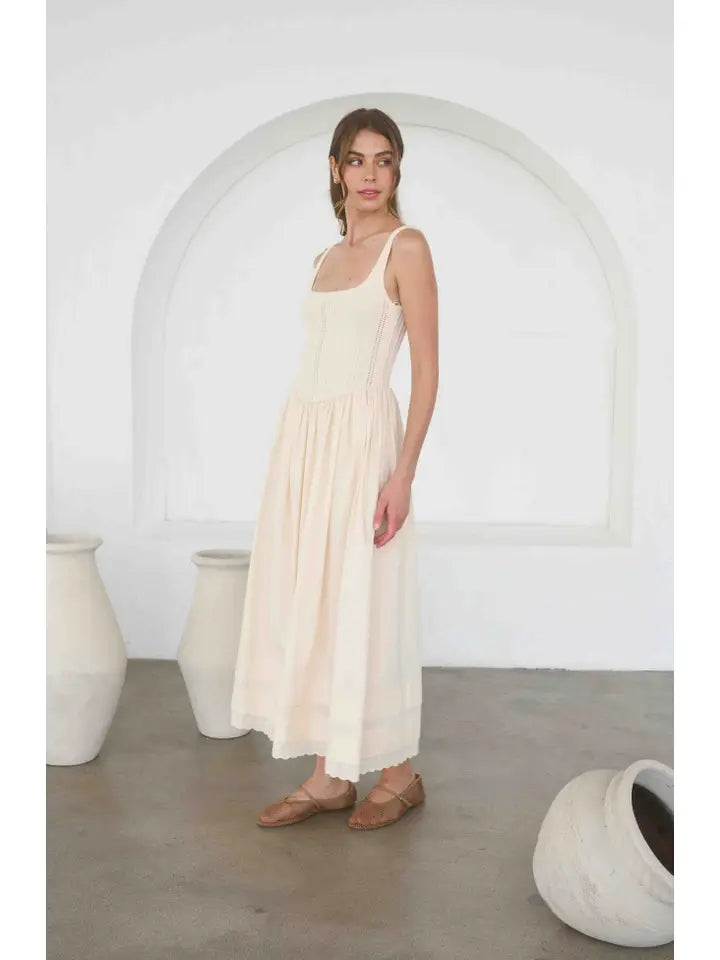 Pointelle Knit Mixed Media Dress