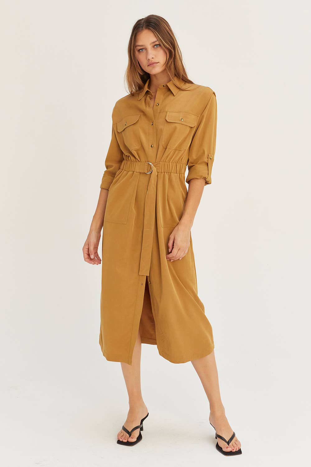 CD8031 - Kayla Button Up Utility Midi Dress