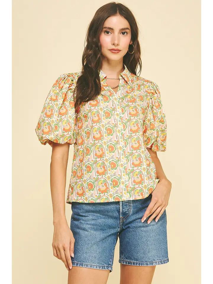 Floral Puffed Sleeve Blouse Top