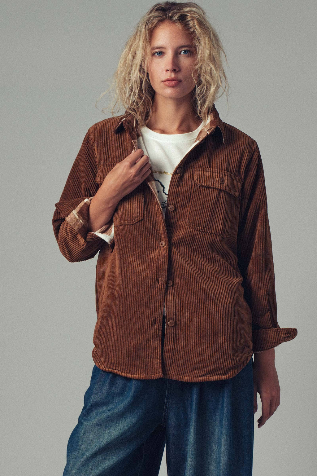 Plaid Lined Corduroy Flannel Shacket