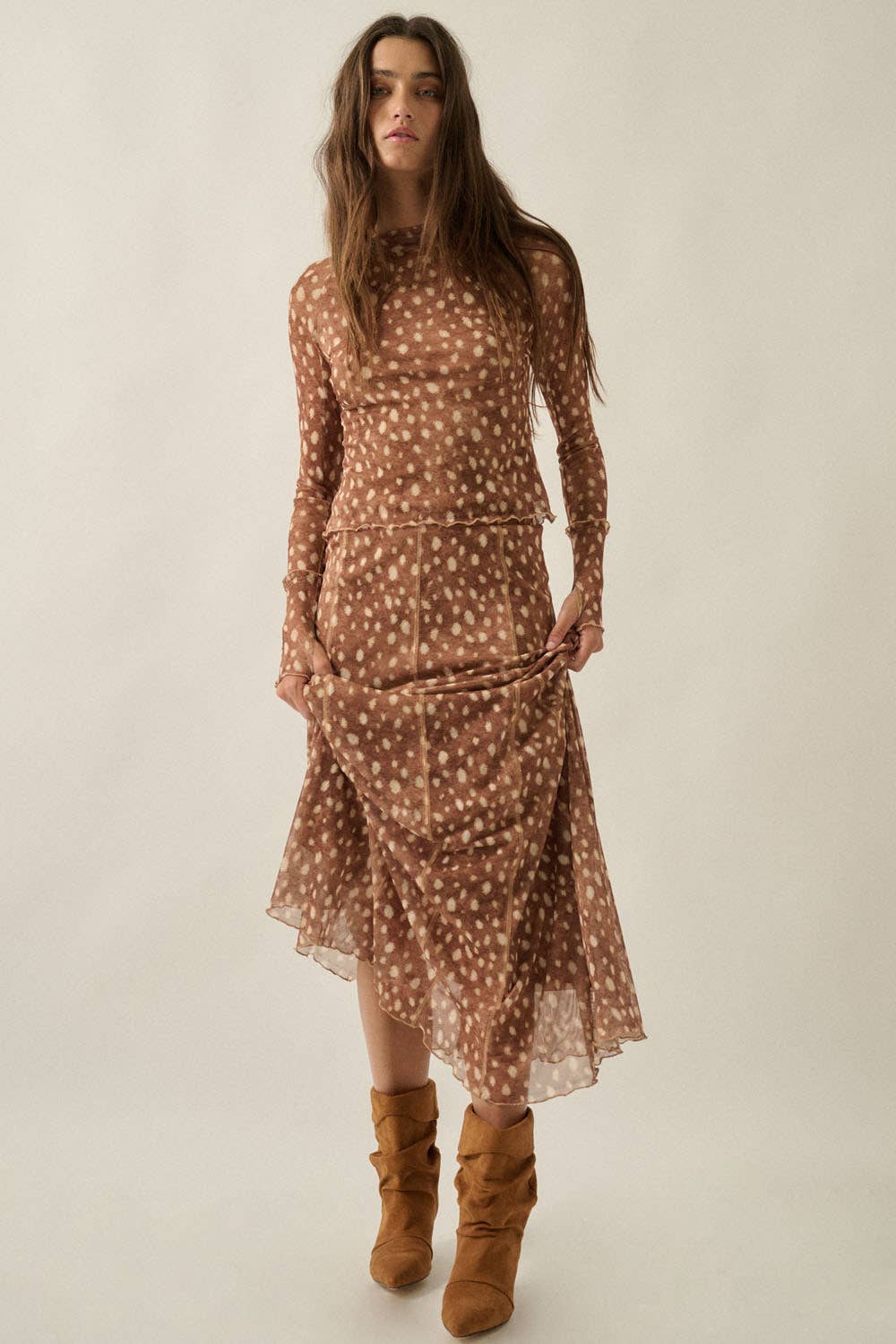 Abstract Polka Dot Mesh Mock-Neck