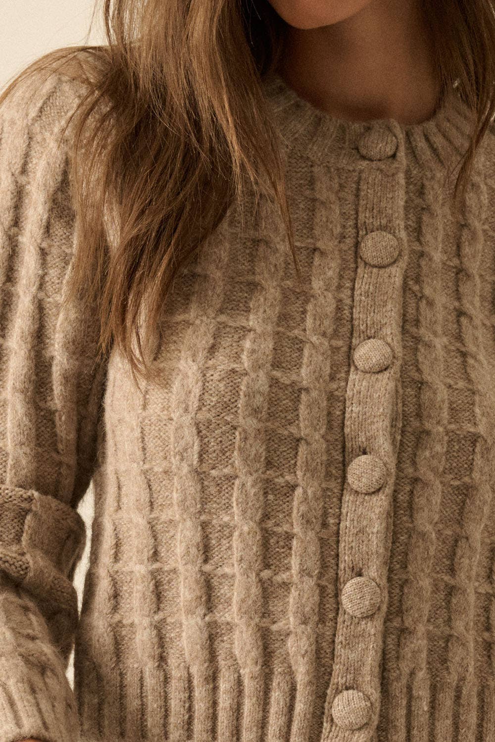 Cable Knit Button-Up Cardigan Sweater