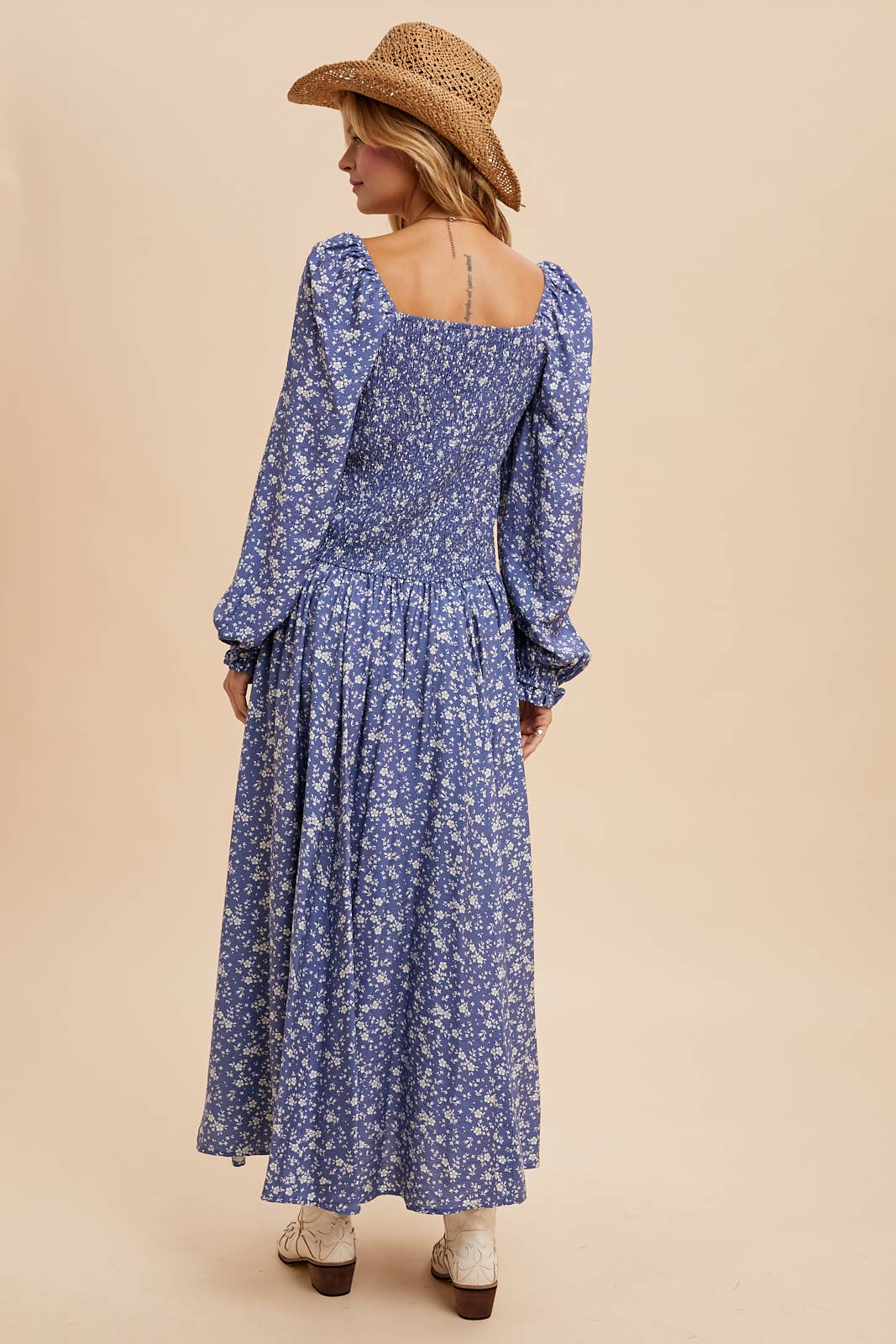 SMOCKED DROPWAIST MAXI DRESS