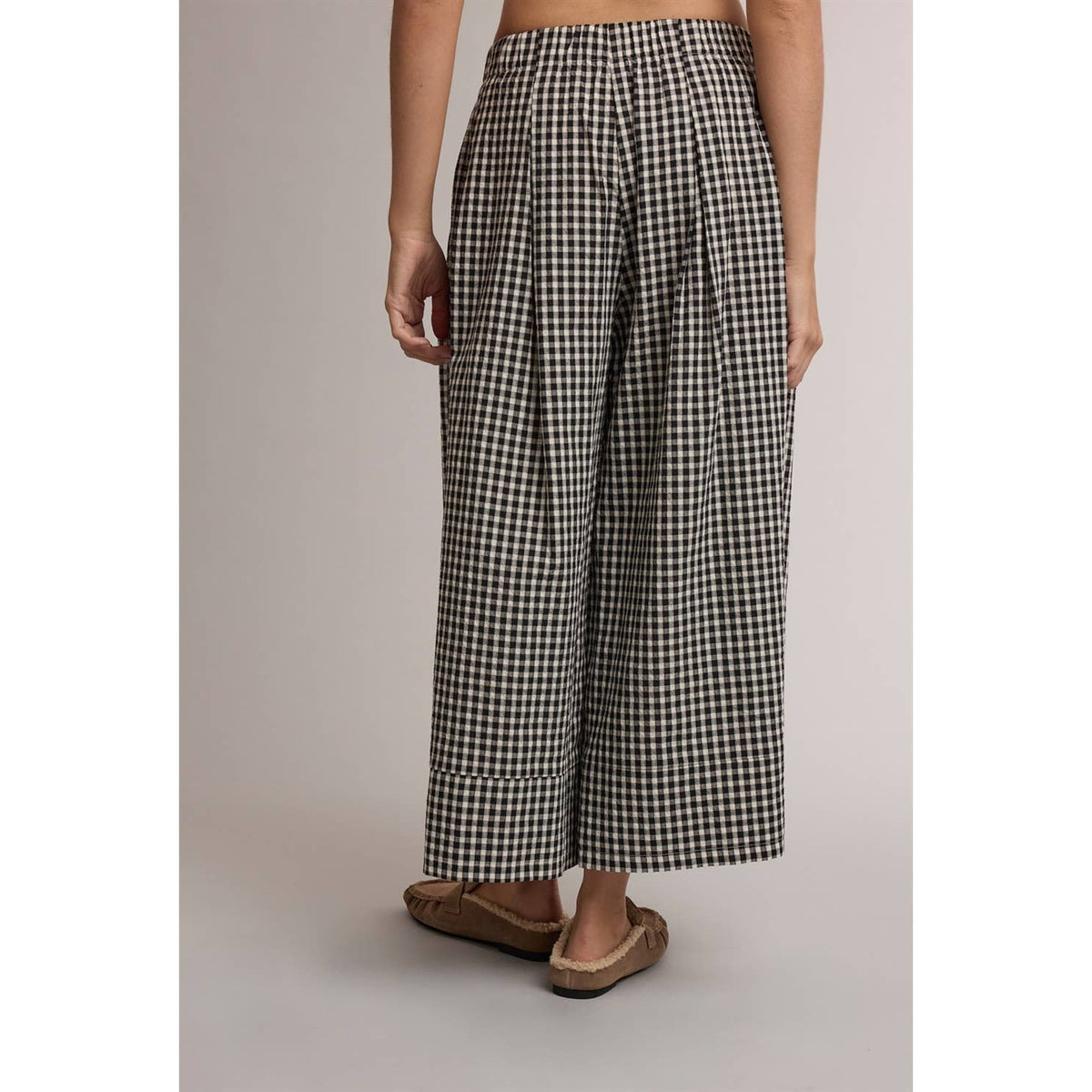 GINGHAM WIDE LEG PULL ON PANTS