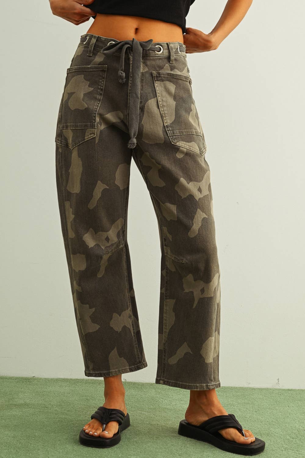 Camouflage Print Pants with Belt