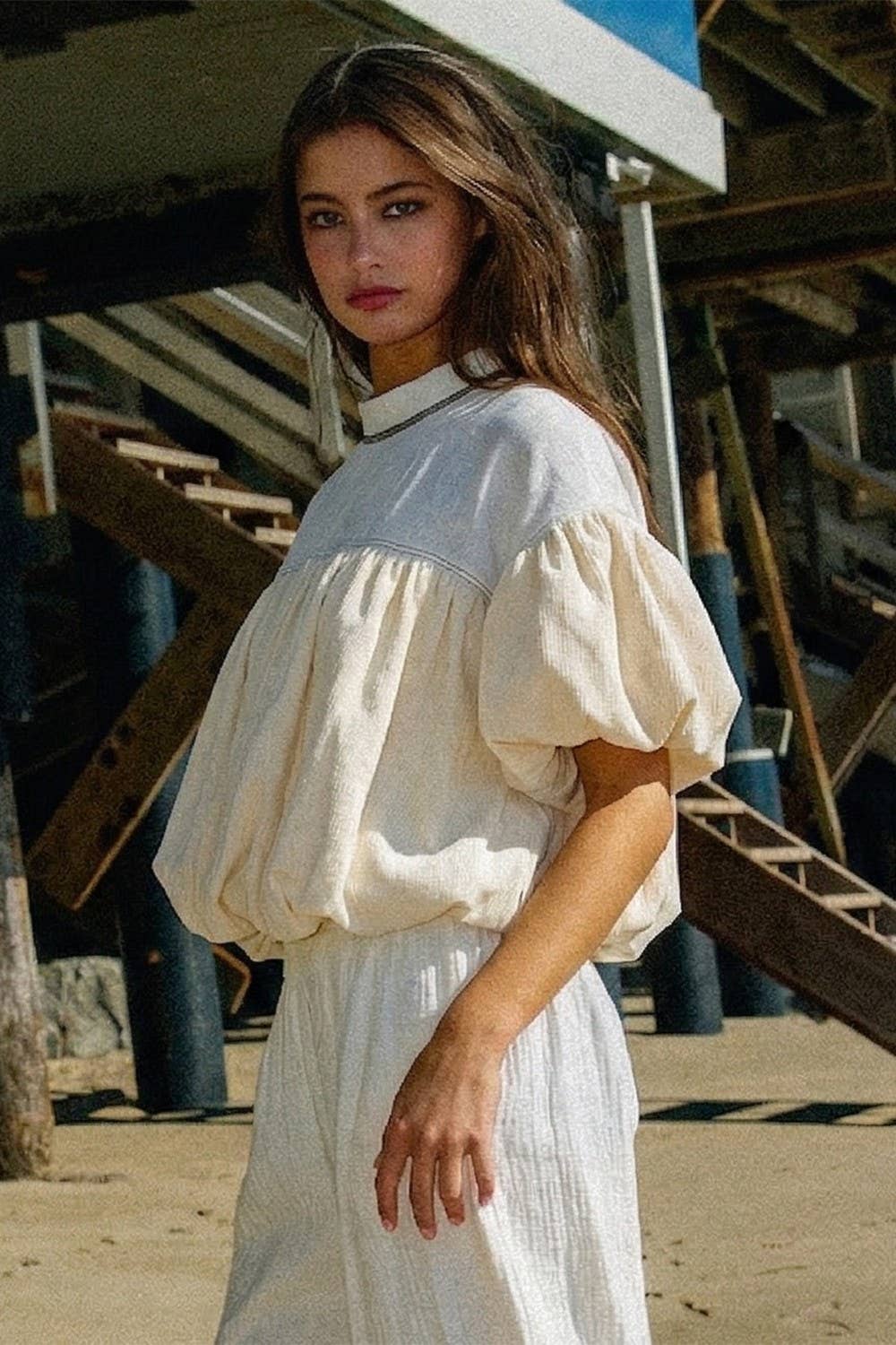Ruffle Sleeve & Hem Contrast Detail Crop Top