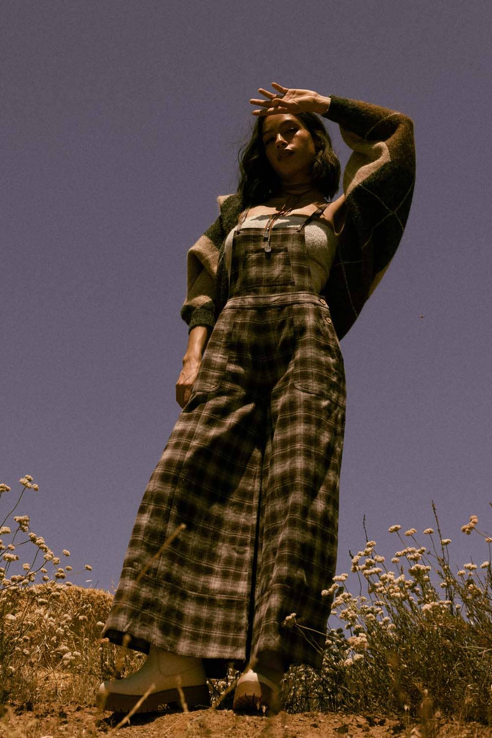 Plaid Flannel Wide-Leg Overall Jumpsuit