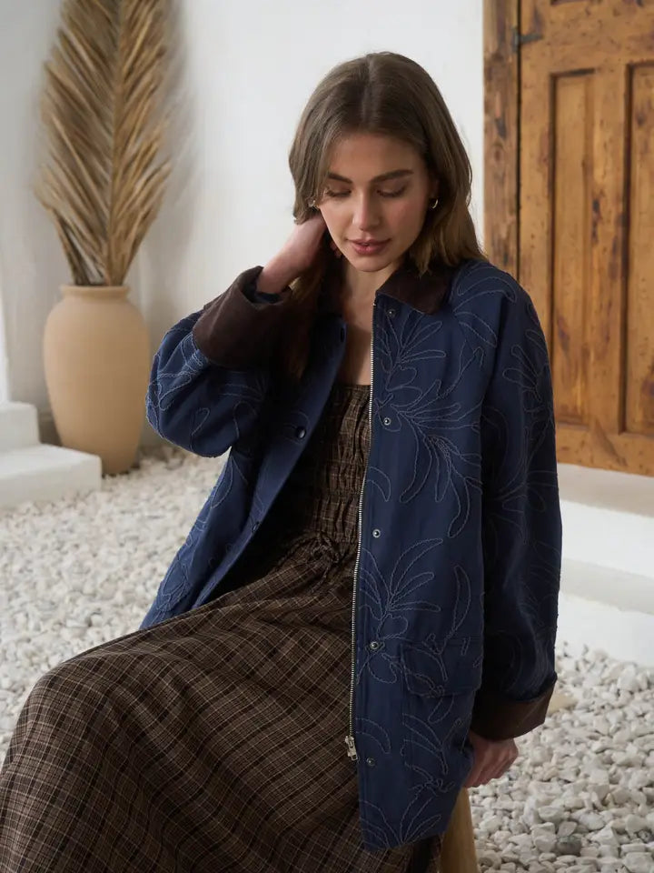 Embroidered Contrast Collar Jacket