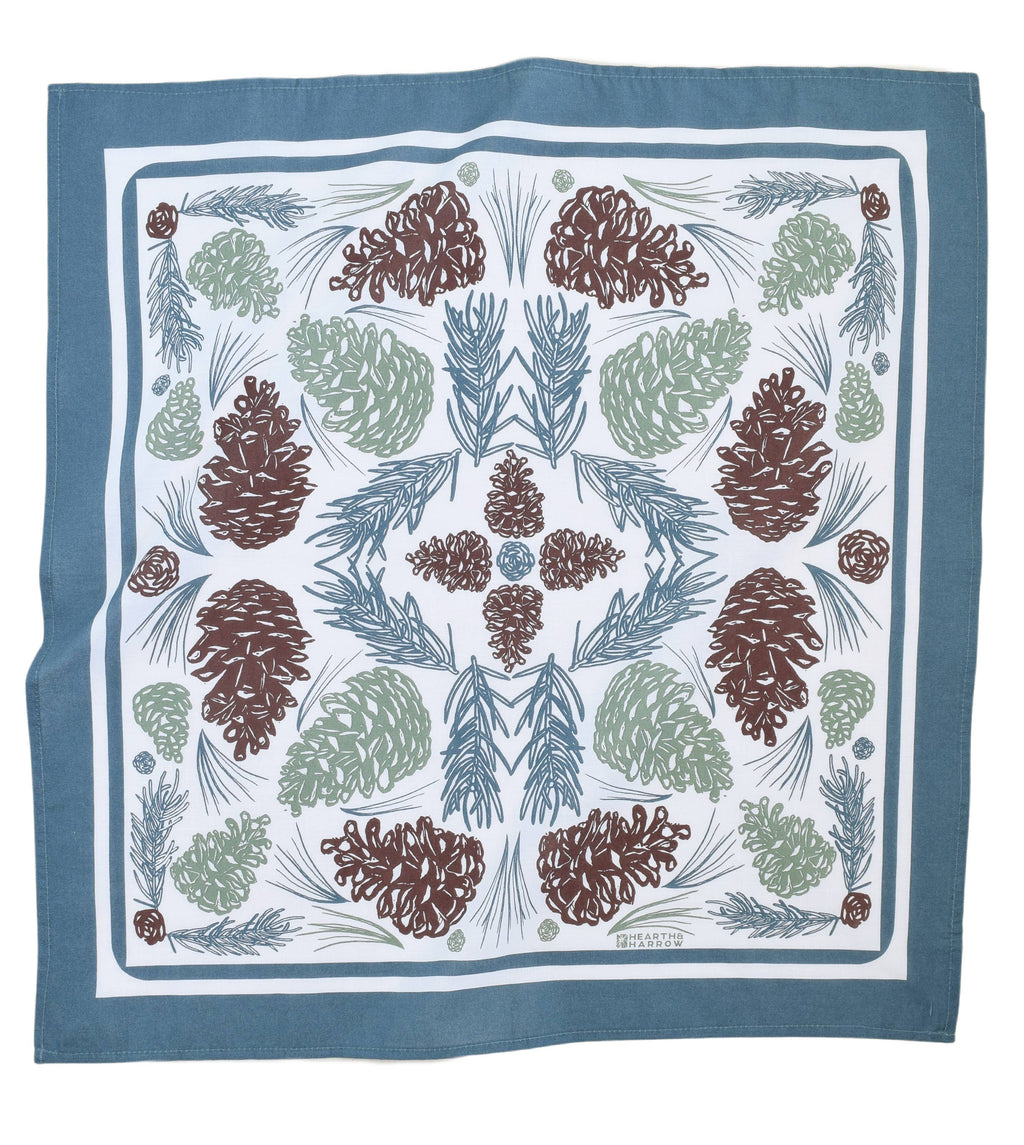 Pine Cone Bandana - 100% Cotton - Woodland - Soft Green