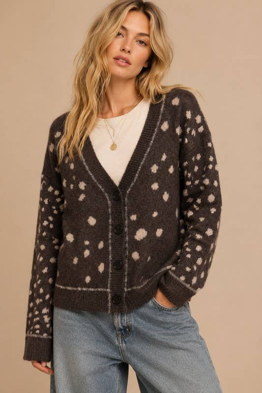 FAWN PRINT BUTTON DOWN CARDIGAN