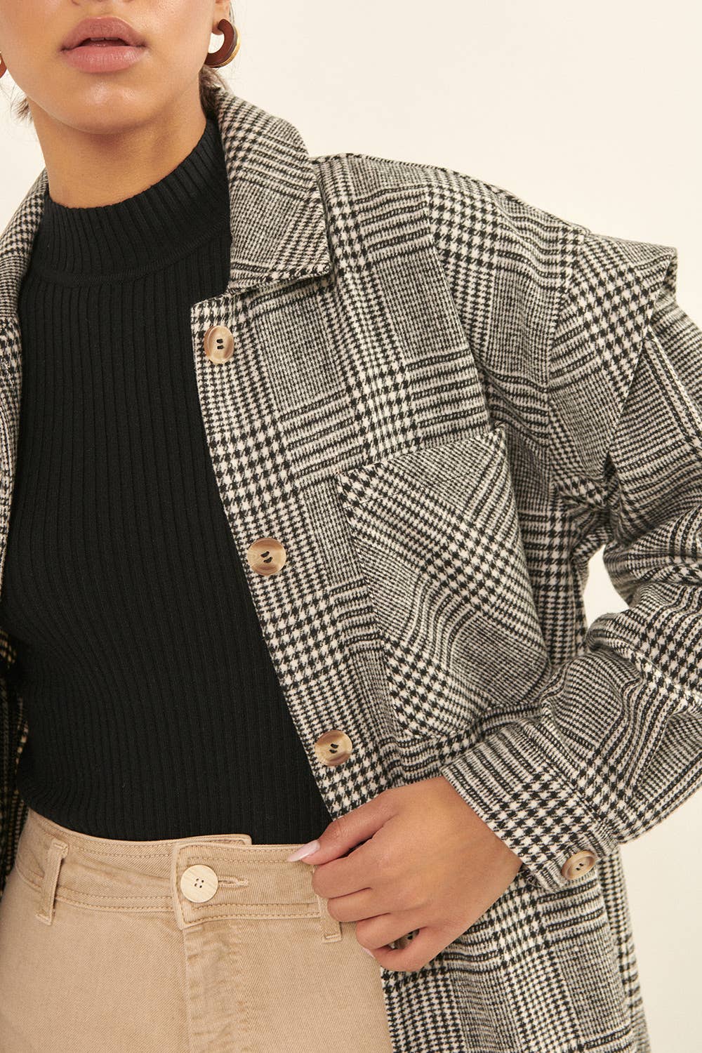 Plaid Collar Neck Button Front Long Sleeve Shacket