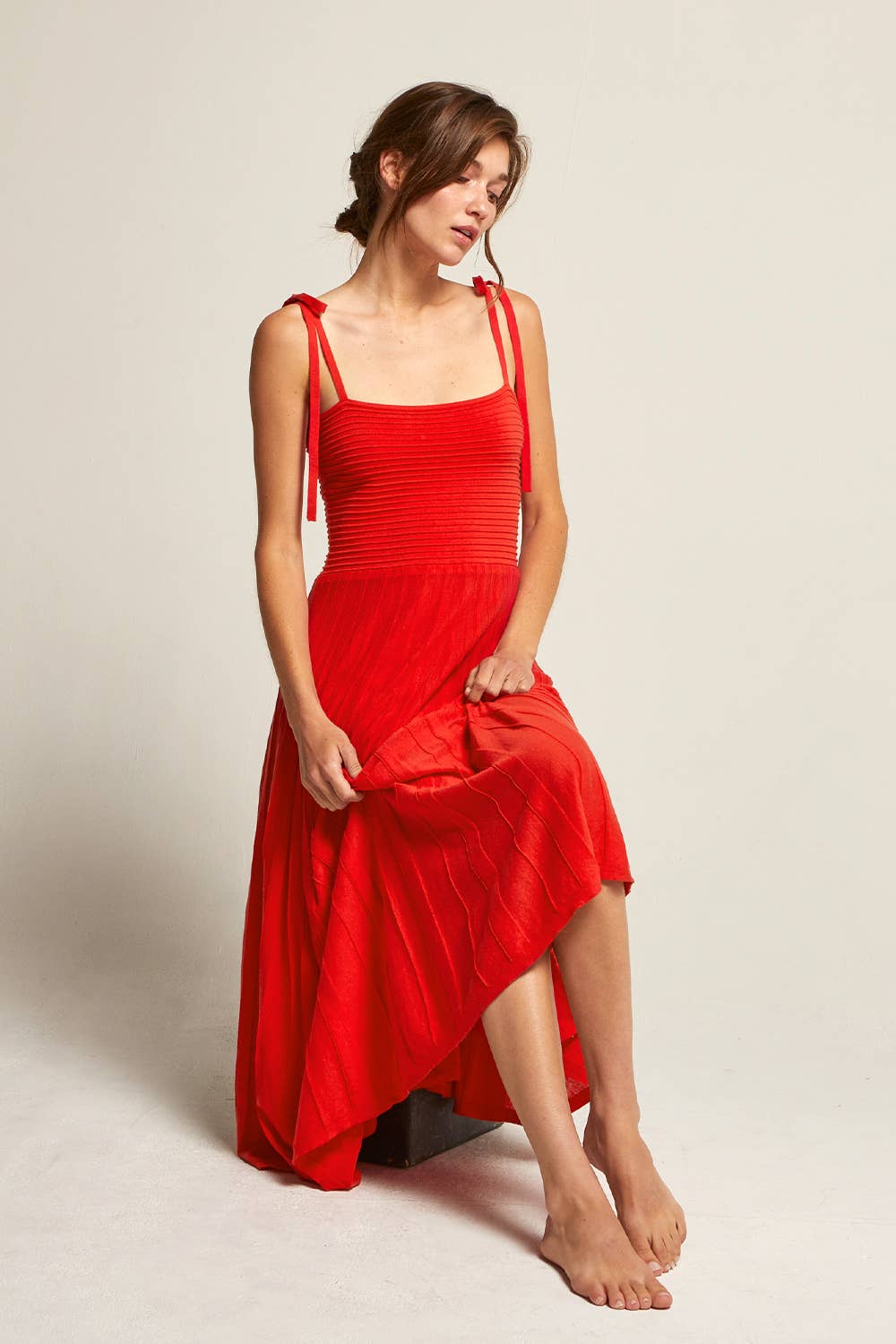 Everly Mixed Media Midi Dress - POPPY