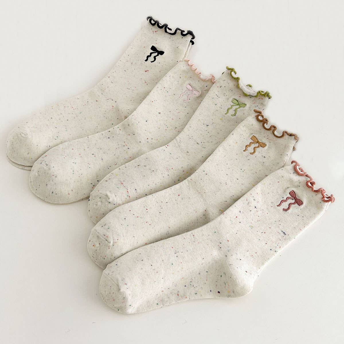 Ruffle Bows Embroidered Socks For Women_CWMS1349