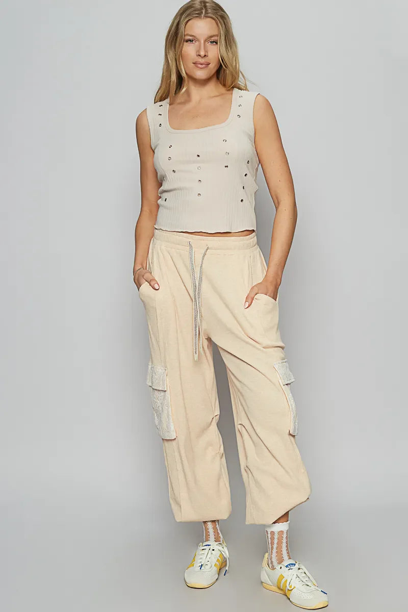 Drawstring Lace Pocket Patch Joggers