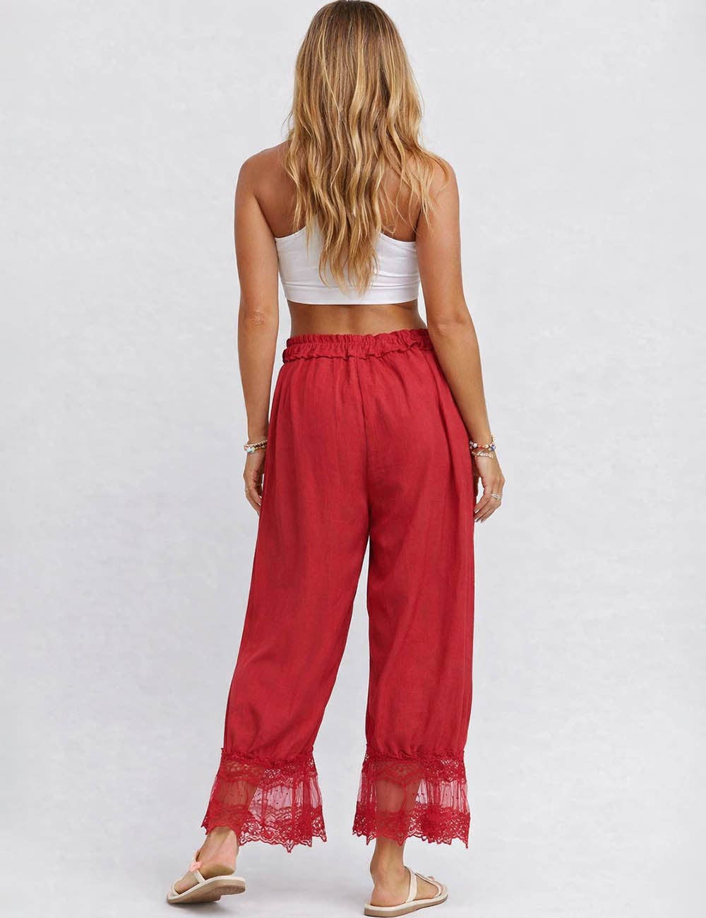 Lace String Tie Lantern Pants