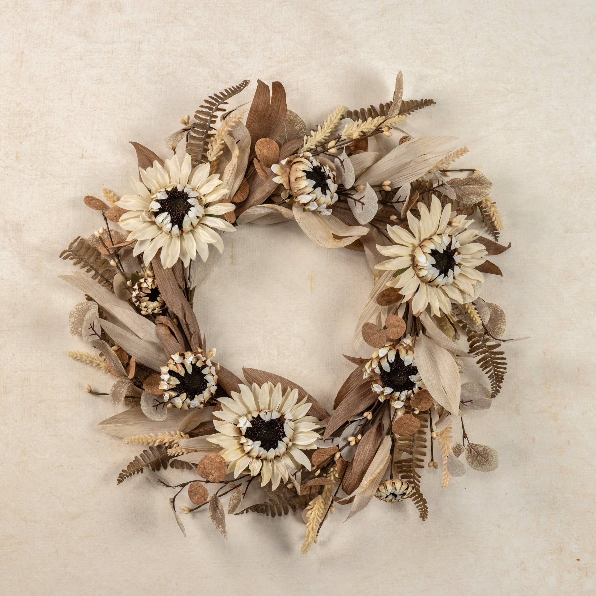 22" CREAM SUNFLOWER & WHEAT WREATH