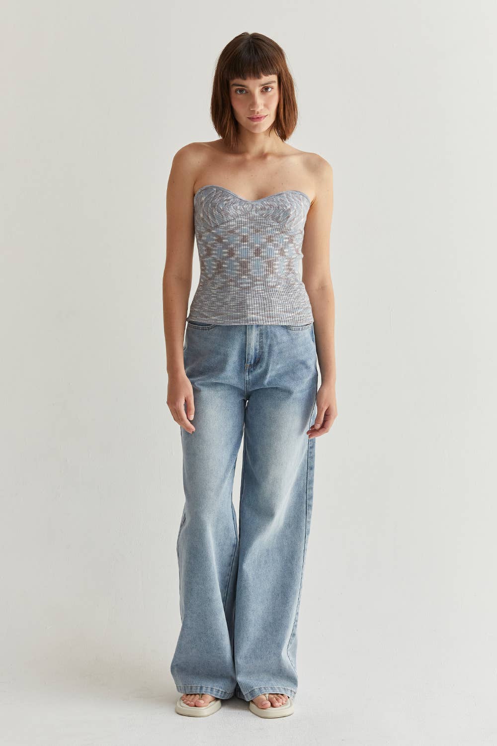 CT8617-Ximena Strapless Space Yarn Full Fashion Top