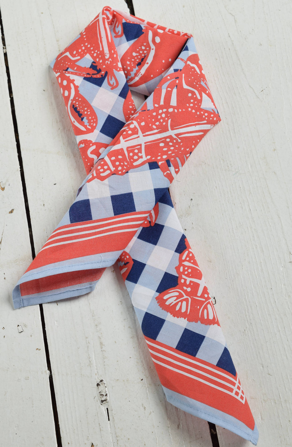 Lobster Bandana - 100% Cotton - Nautical Gingham - Hanky