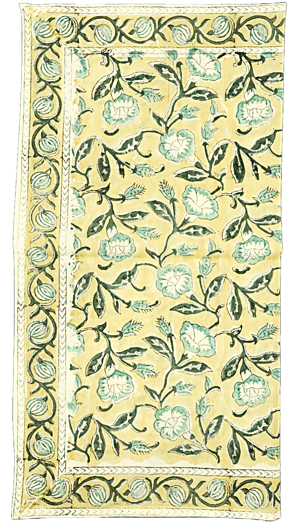 Lemon Sage Bloom - Hand Block Printed Cotton Bandana