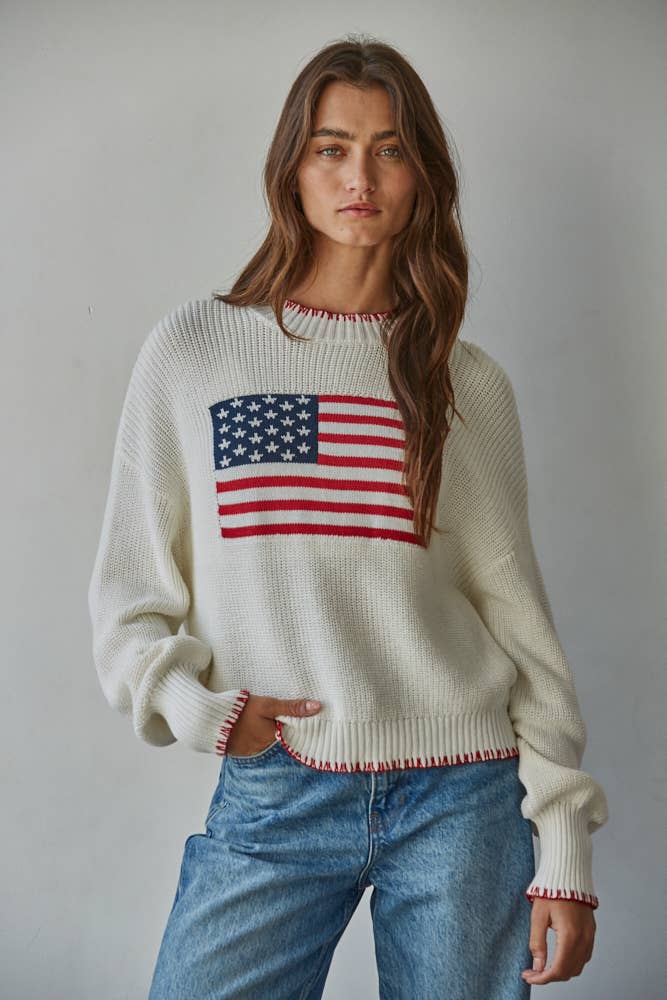 Knit Sweater American Flag Pullover